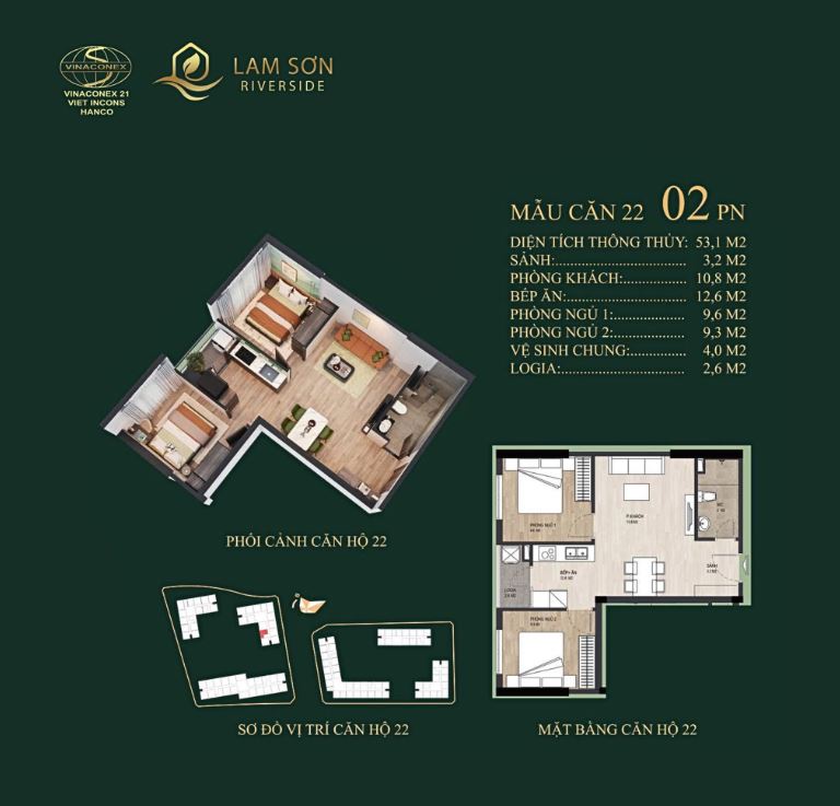 Căn hộ 2 phòng ngủ Lam Sơn Riverside Thanh Hóa