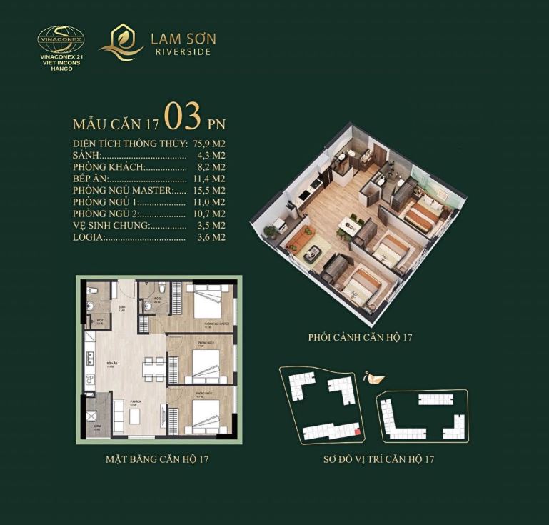 Căn hộ 2 phòng ngủ Lam Sơn Riverside Thanh Hóa